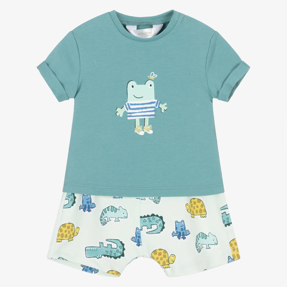 Mayoral Newborn-Baby Boys Green Cotton Shorts Set with Frog Print | Childrensalon