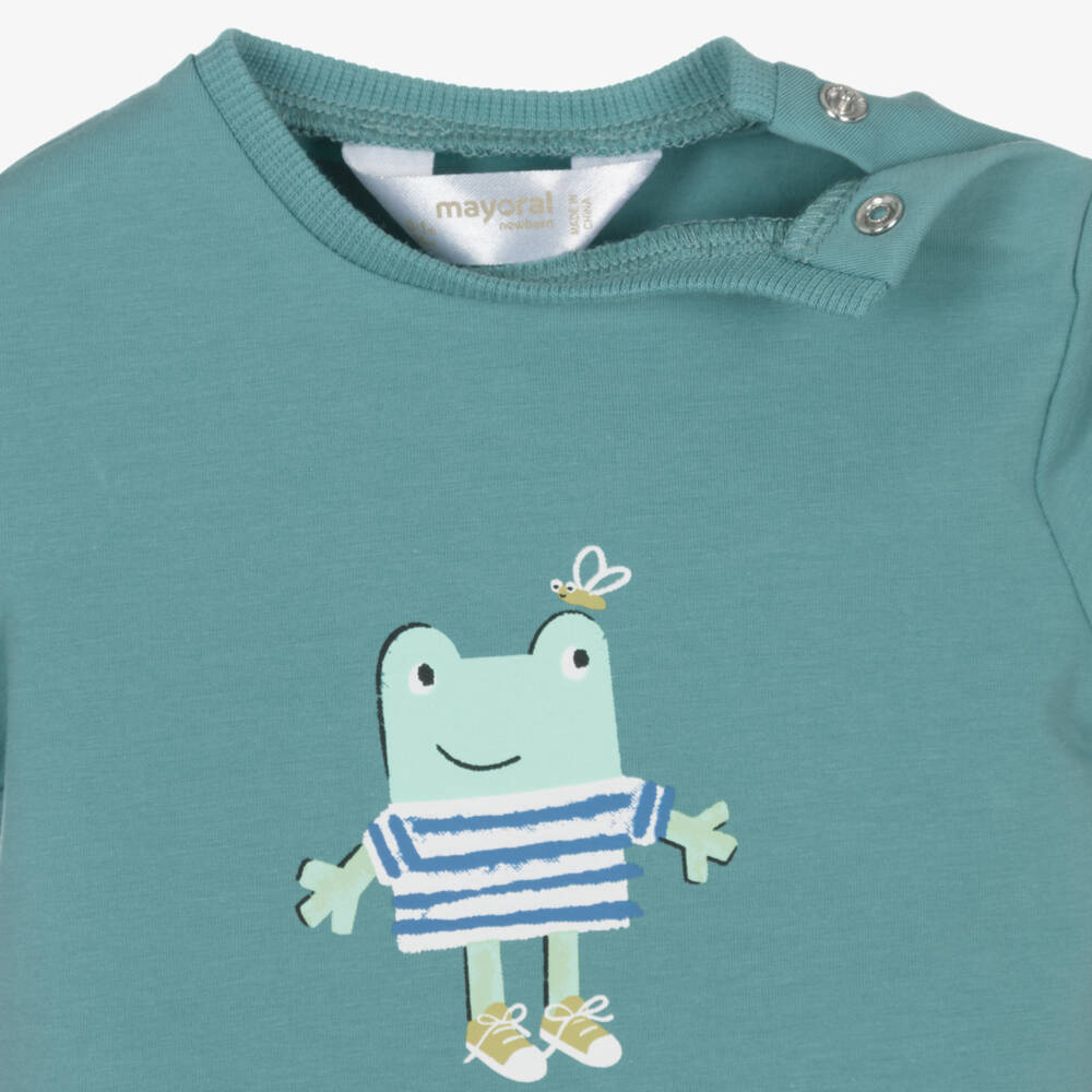 Mayoral Newborn-Baby Boys Green Cotton Shorts Set with Frog Print | Childrensalon