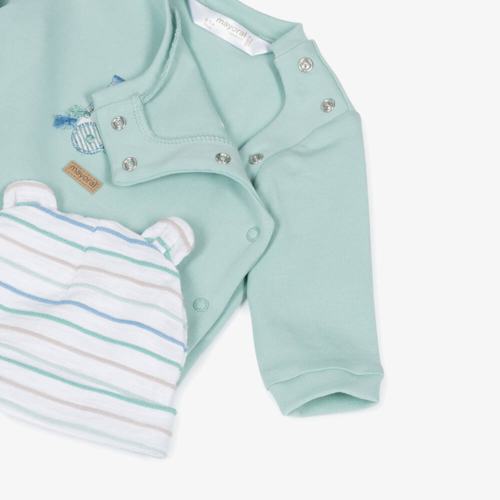 Mayoral Newborn-Baby Boys Green Cotton Tractor Babysuit Set | Childrensalon