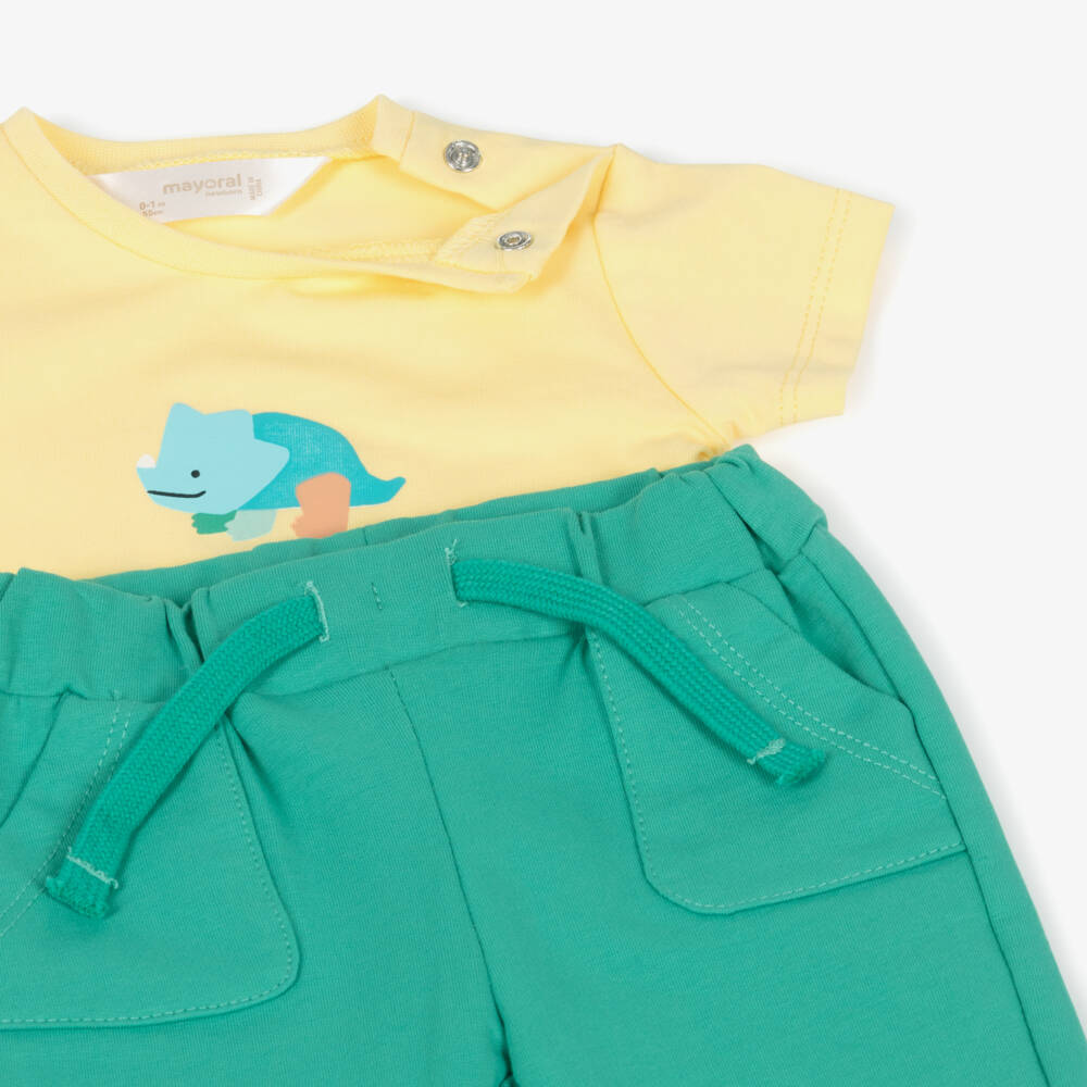 Mayoral Newborn-Baby Boys Green Dino Cotton Tracksuit Set | Childrensalon