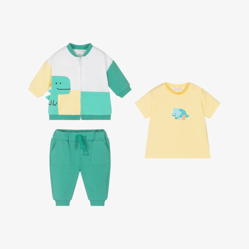 Mayoral Newborn-Baby Boys Green Dino Cotton Tracksuit Set | Childrensalon