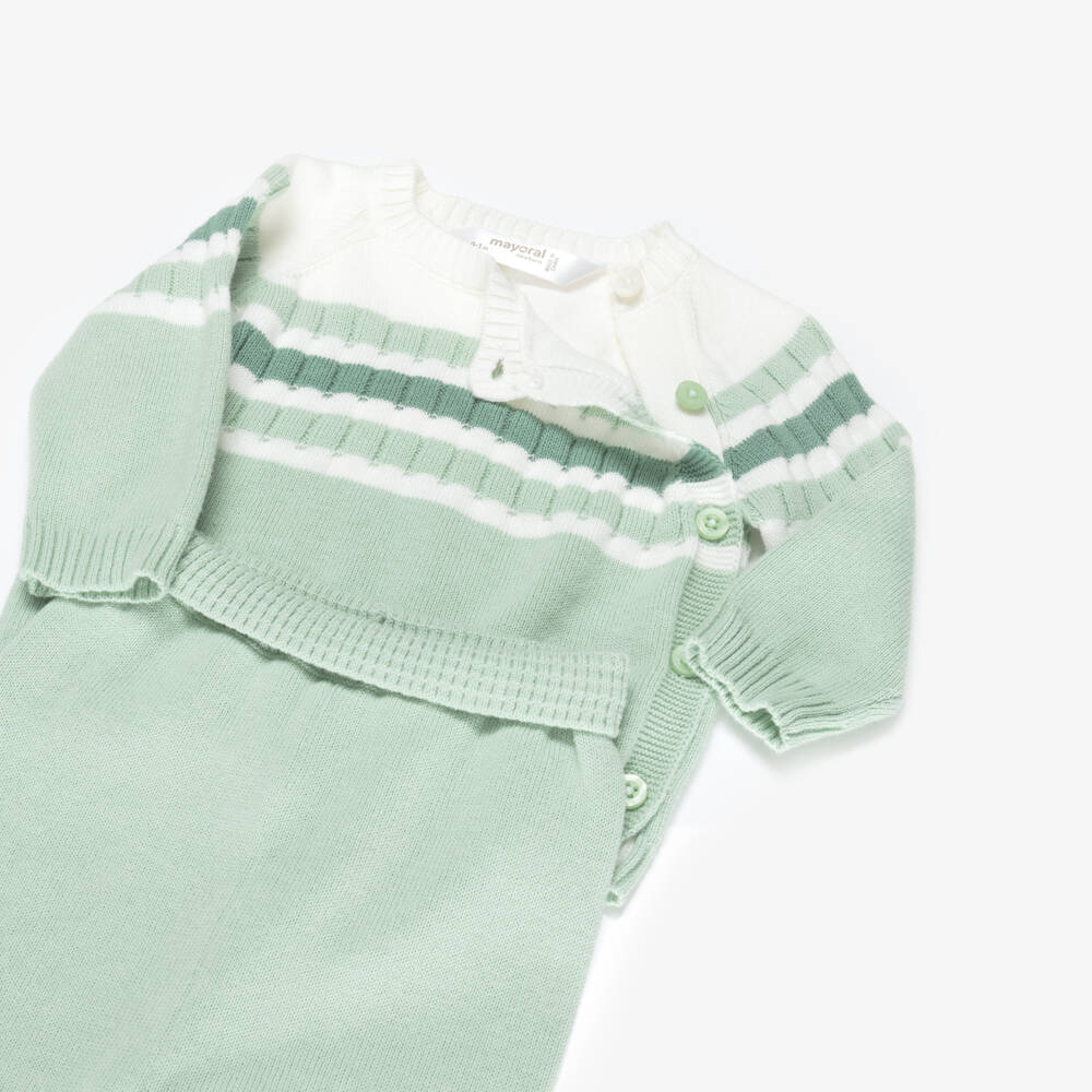 Mayoral Newborn-طقم بنطلون قطن محبوك لون أخضر للأولاد الرضع | Childrensalon