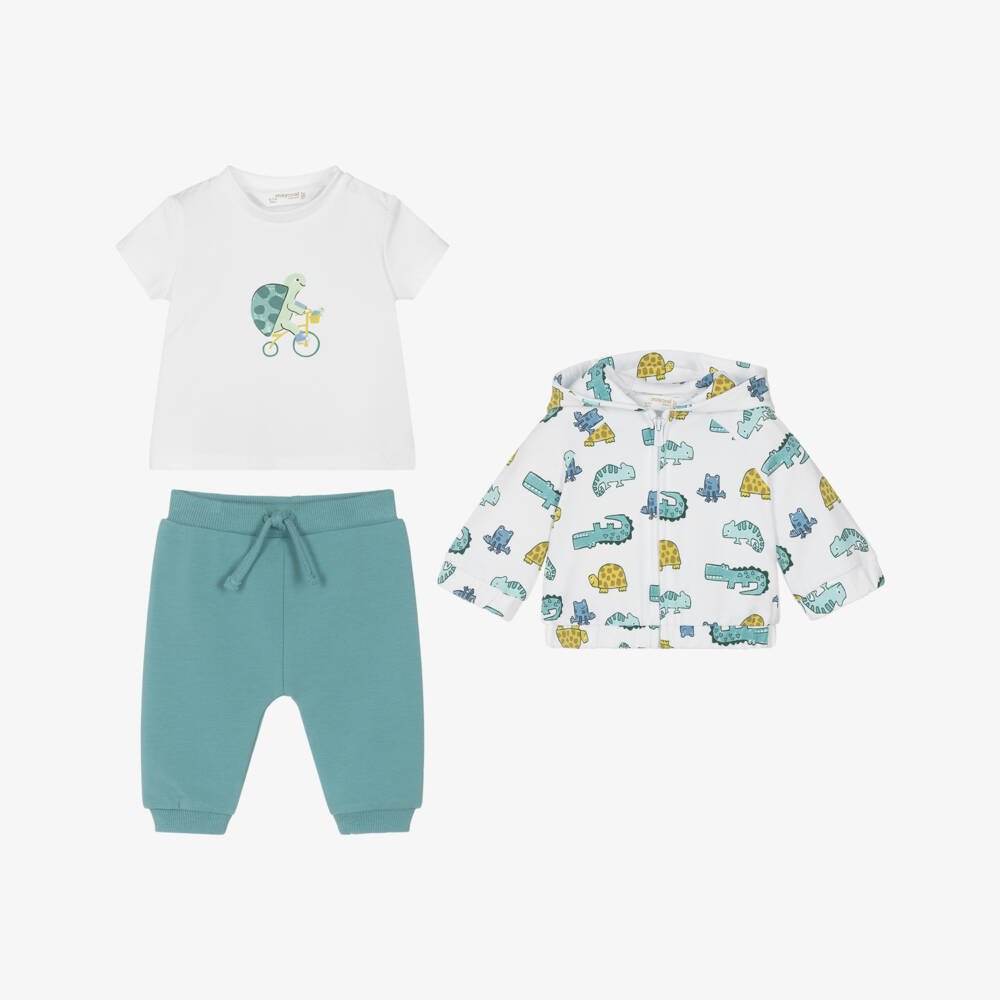 Mayoral Newborn-Baby Boys Green Tortoise & Friends Tracksuit Set | Childrensalon