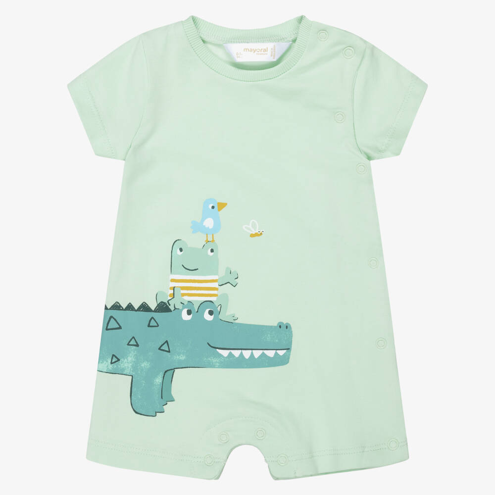 Mayoral Newborn-Baby Boys Green & White Cotton Shorties with Frog Print (3 Pack) | Childrensalon