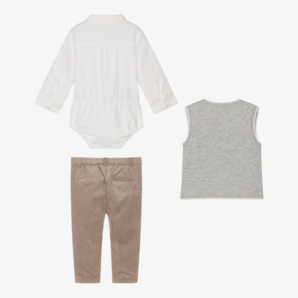 Mayoral Newborn-Baby Boys Grey & Beige Needlecord Trouser Set | Childrensalon