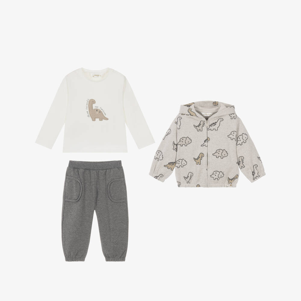 Mayoral Newborn-Baby Boys Grey Dinosaur Print Tracksuit Set | Childrensalon