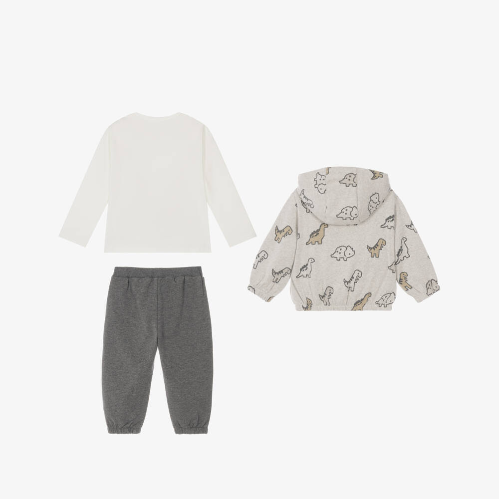 Mayoral Newborn-Baby Boys Grey Dinosaur Print Tracksuit Set | Childrensalon