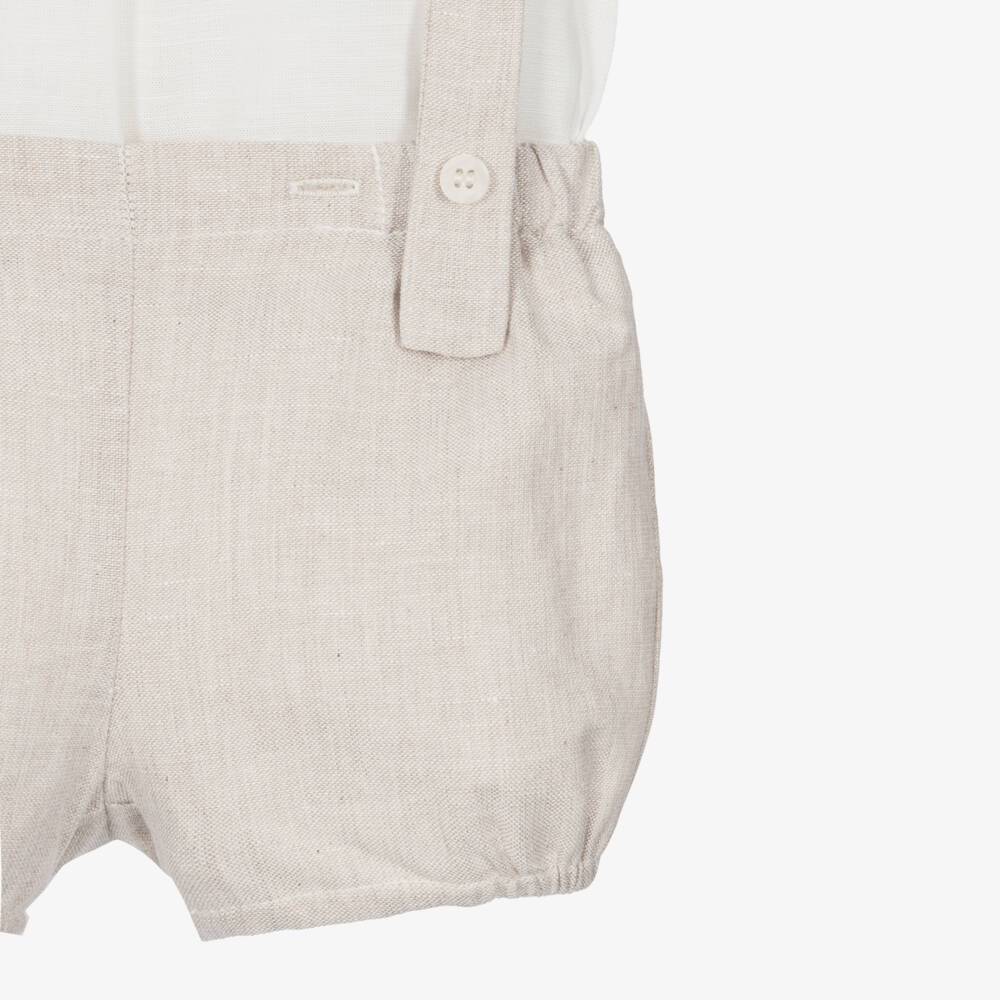 Mayoral Newborn-Baby Boys Ivory & Beige Shorts Set with Shoulder Straps | Childrensalon