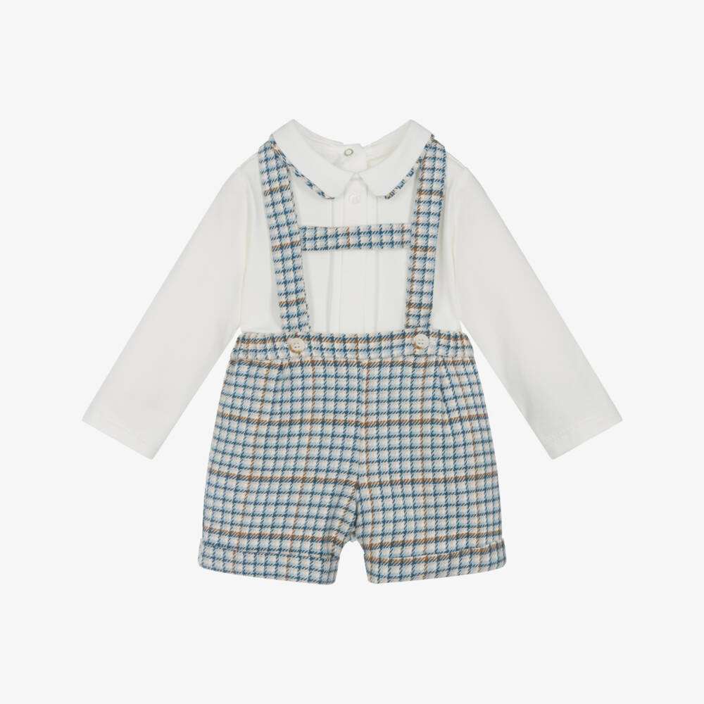 Mayoral Для новорожденных-Baby Boys Ivory & Blue Checked Shorts Set | Childrensalon