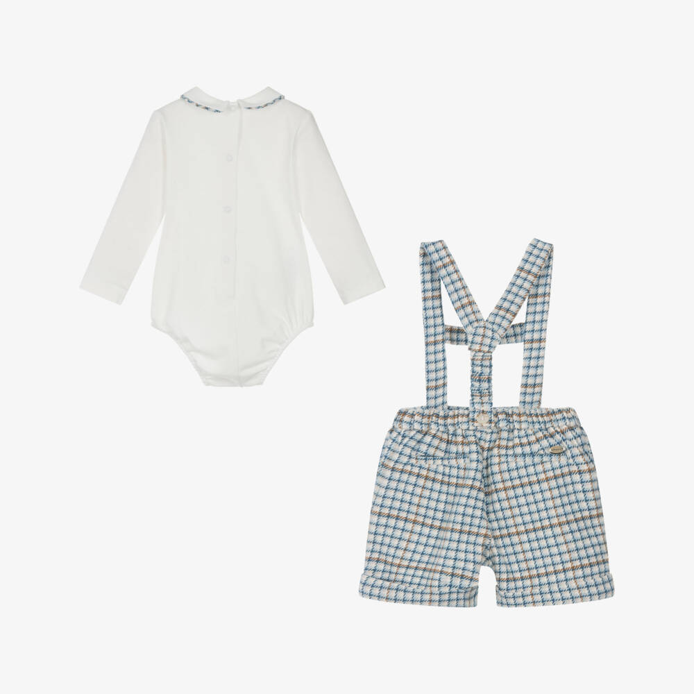 Mayoral Для новорожденных-Baby Boys Ivory & Blue Checked Shorts Set | Childrensalon