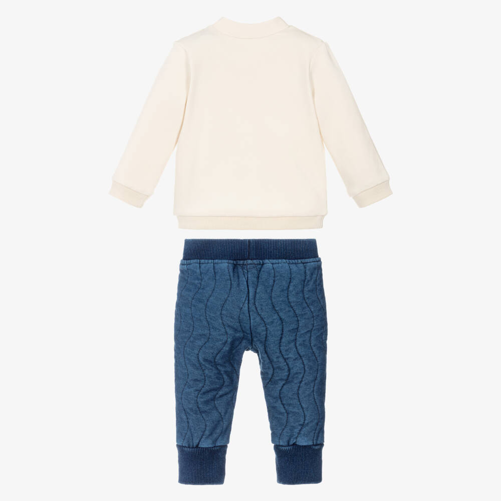 Mayoral Для новорожденных-Baby Boys Ivory & Blue Cotton Caterpillar Trouser Set | Childrensalon