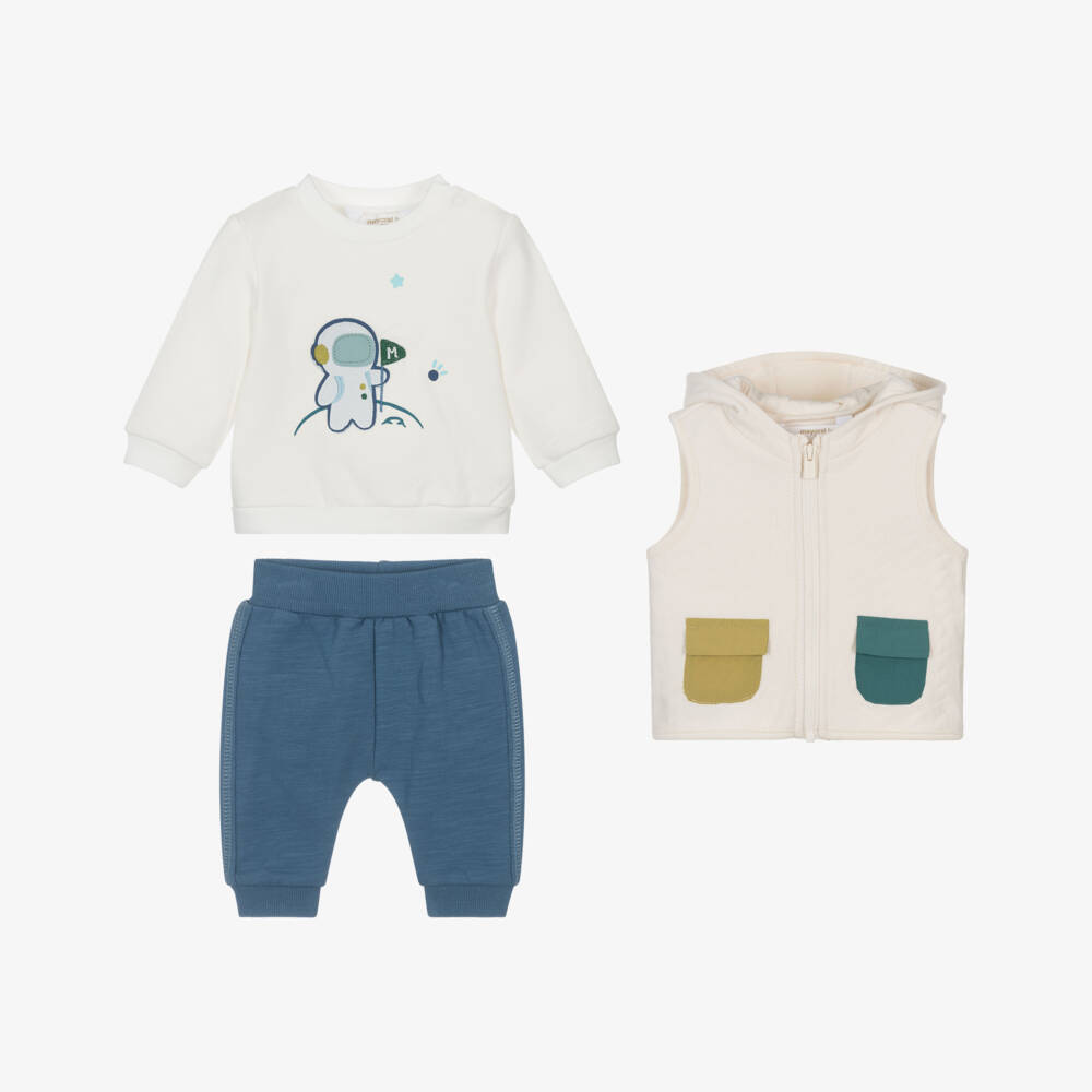 Mayoral Newborn-Baby Boys Ivory & Blue Outer Space Tracksuit Set | Childrensalon