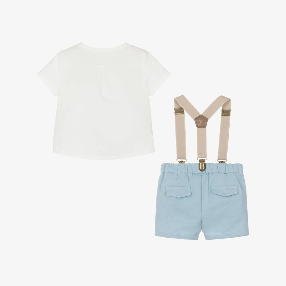 Mayoral Для новорожденных-Baby Boys Ivory & Blue Shorts Set with Braces | Childrensalon