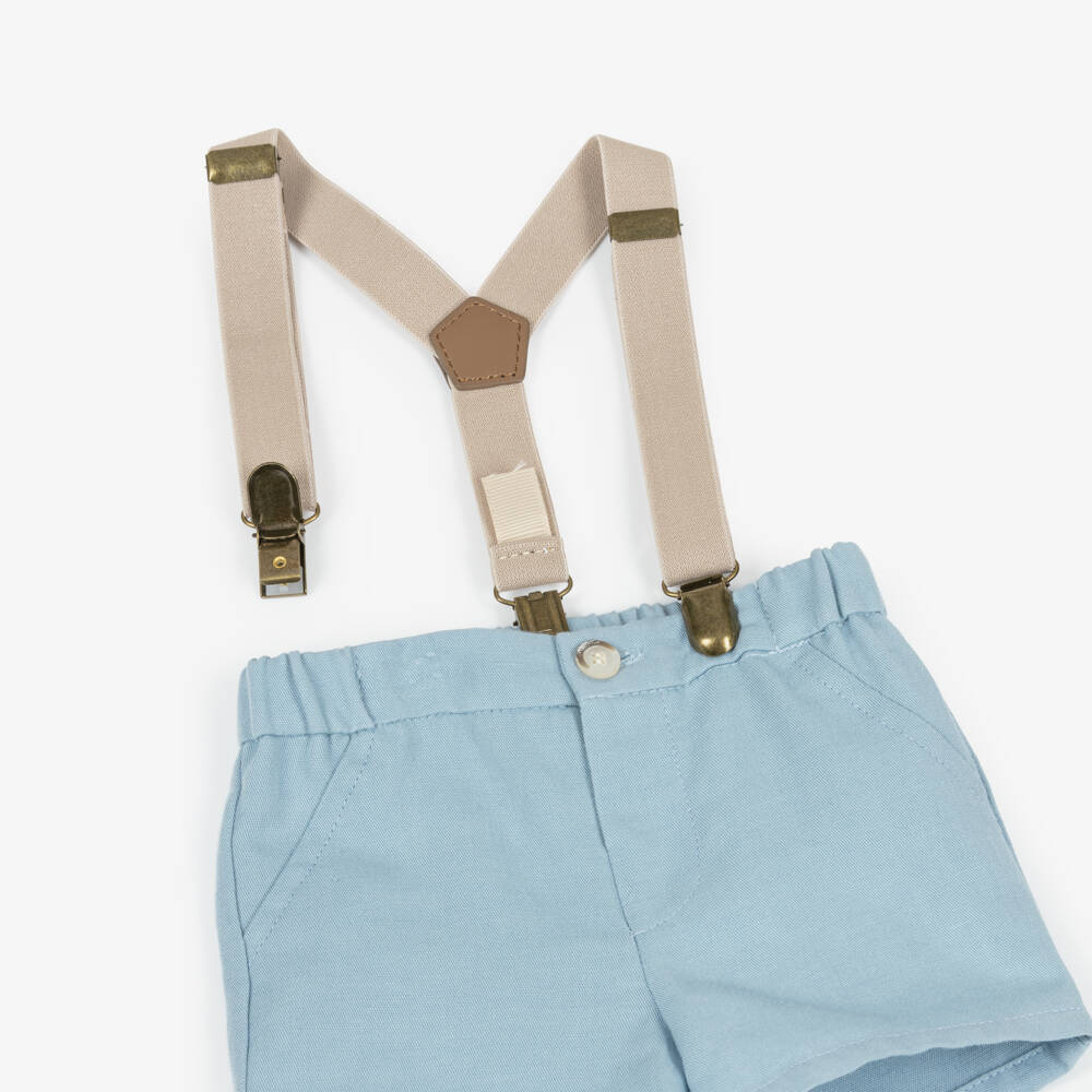 Mayoral Для новорожденных-Baby Boys Ivory & Blue Shorts Set with Braces | Childrensalon