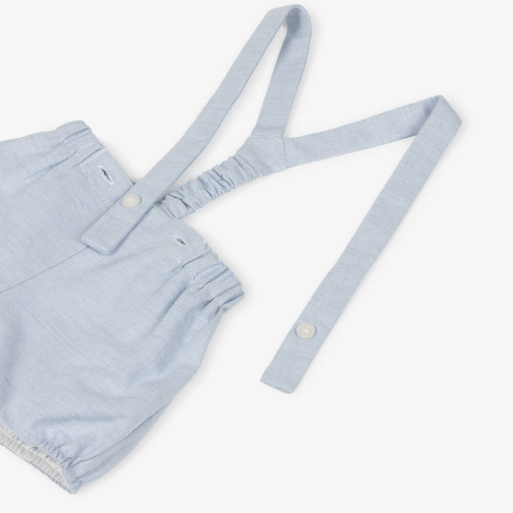 Mayoral Newborn-Baby Boys Ivory & Blue Shorts Set with Shoulder Straps | Childrensalon