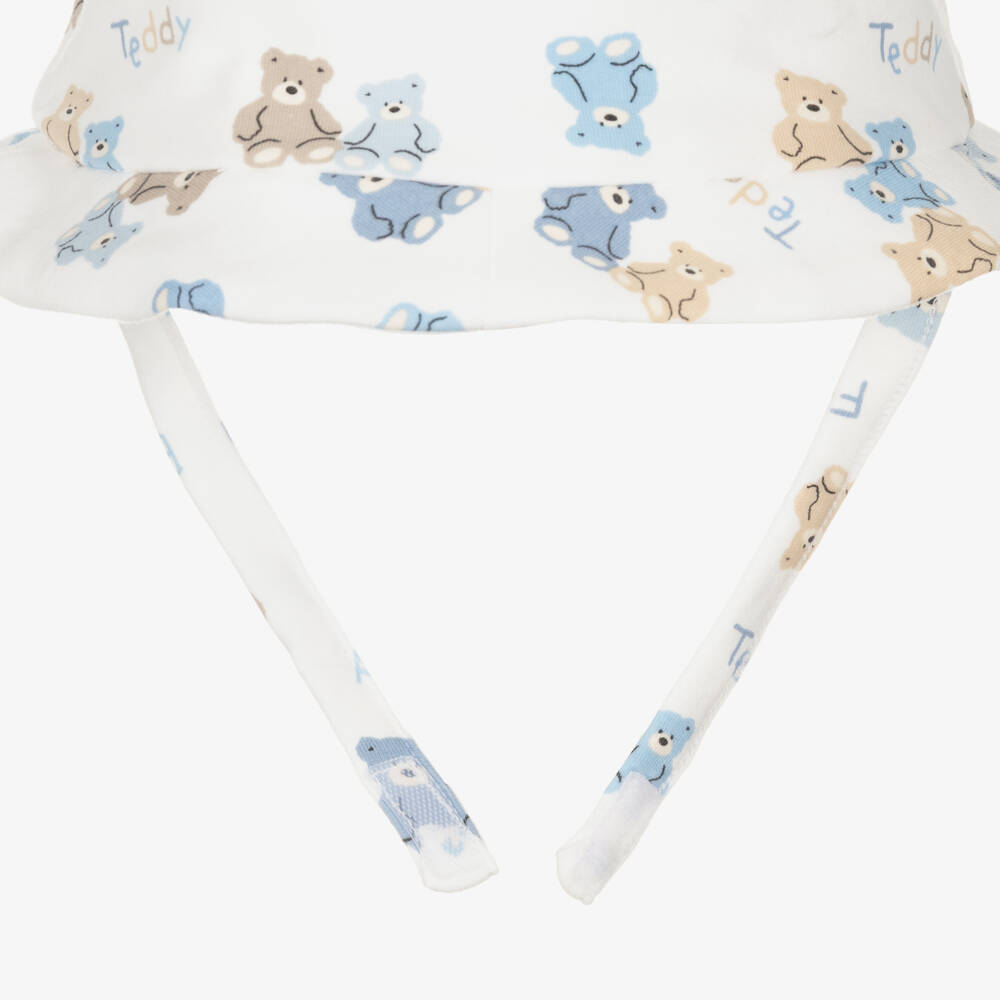 Mayoral Newborn-Baby Boys Ivory & Blue Teddy Print Dungaree Shorts Set | Childrensalon