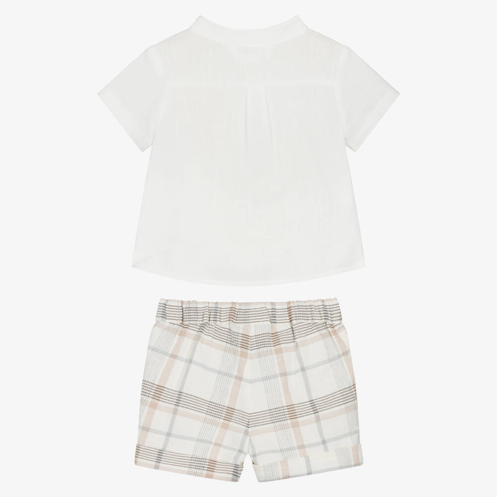 Mayoral Newborn-طقم شورت قطن وكتان لون عاجي للأولاد الرضع | Childrensalon