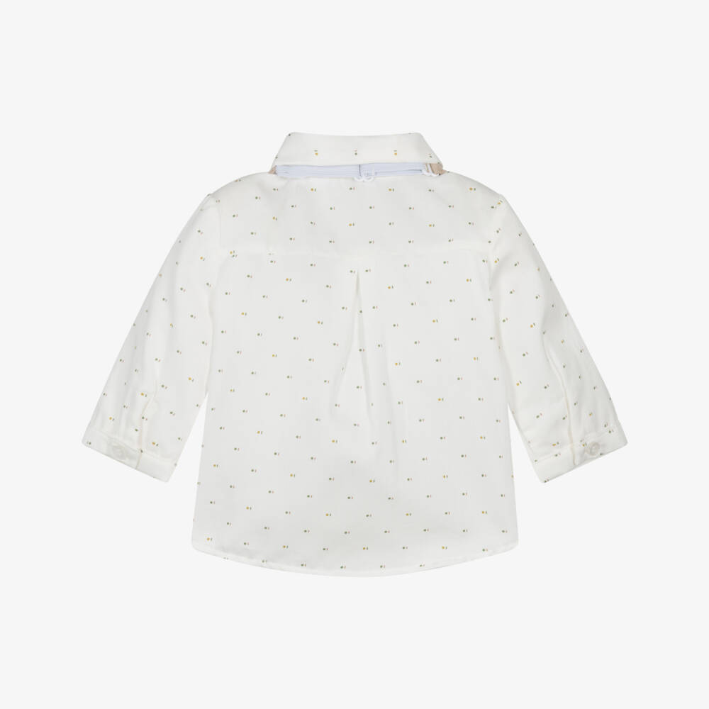 Mayoral Newborn-Baby Boys Ivory Cotton Shirt & Beige Bow Tie | Childrensalon