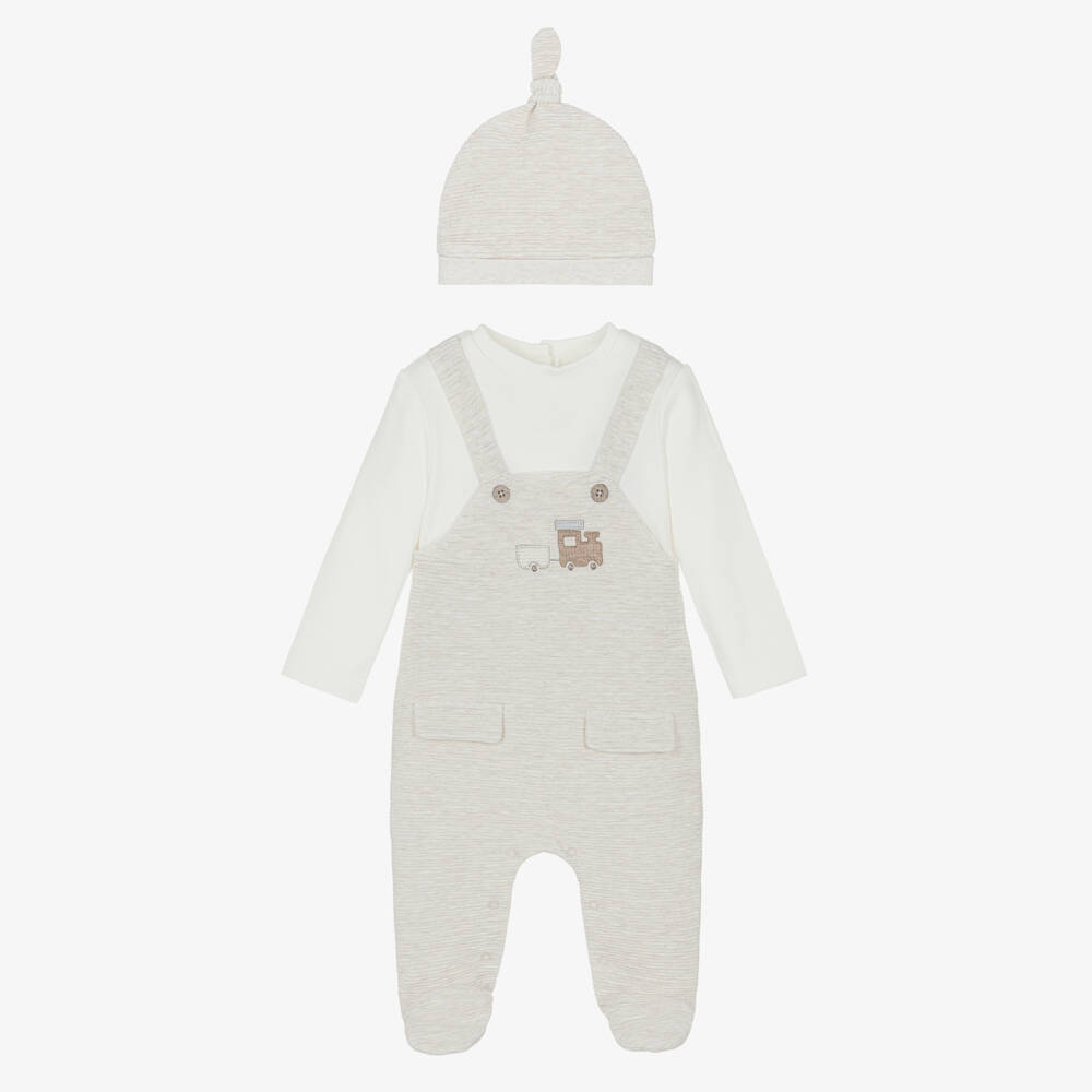 Mayoral Для новорожденных-Baby Boys Ivory Cotton Train Babysuit Set | Childrensalon