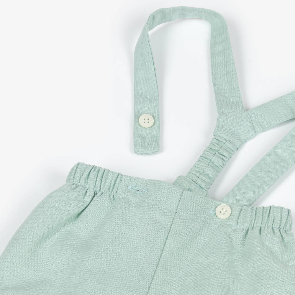 Mayoral Newborn-Baby Boys Ivory & Green Shorts Set with Shoulder Straps | Childrensalon