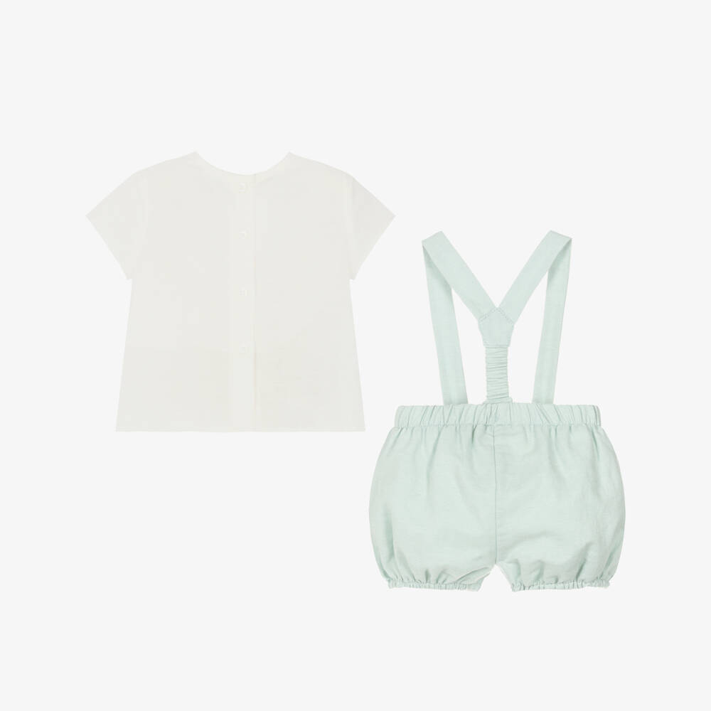 Mayoral Newborn-Baby Boys Ivory & Green Shorts Set with Shoulder Straps | Childrensalon