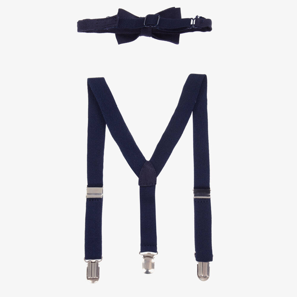 Mayoral-Baby Boys Navy Blue Braces & Bow Tie Set | Childrensalon