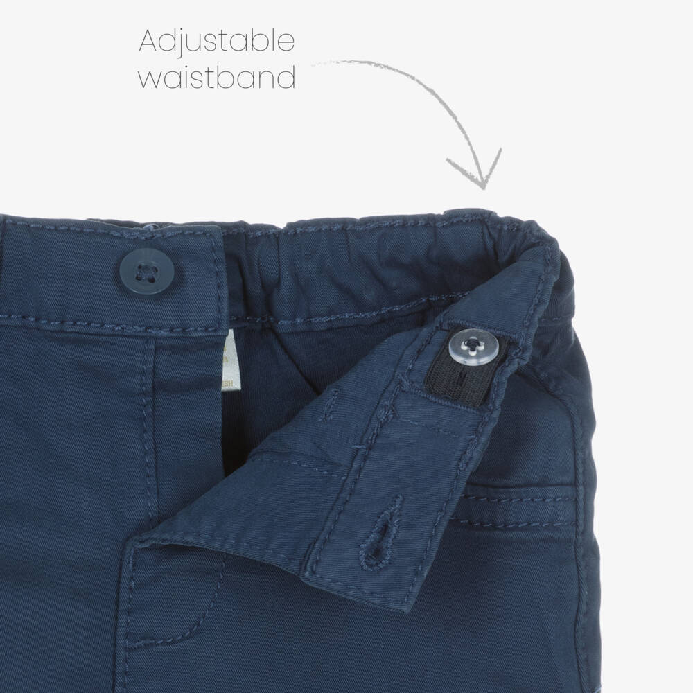Mayoral Newborn-Baby Boys Navy Blue Cotton Trousers with Brown Braces | Childrensalon