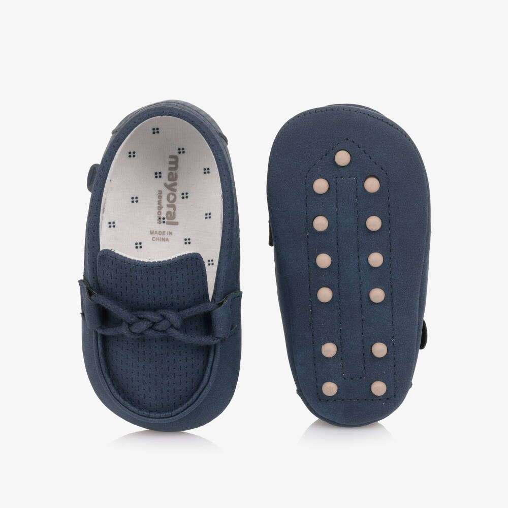 Mayoral Newborn-Baby Boys Navy Blue Faux Leather Pre-Walker Shoes | Childrensalon