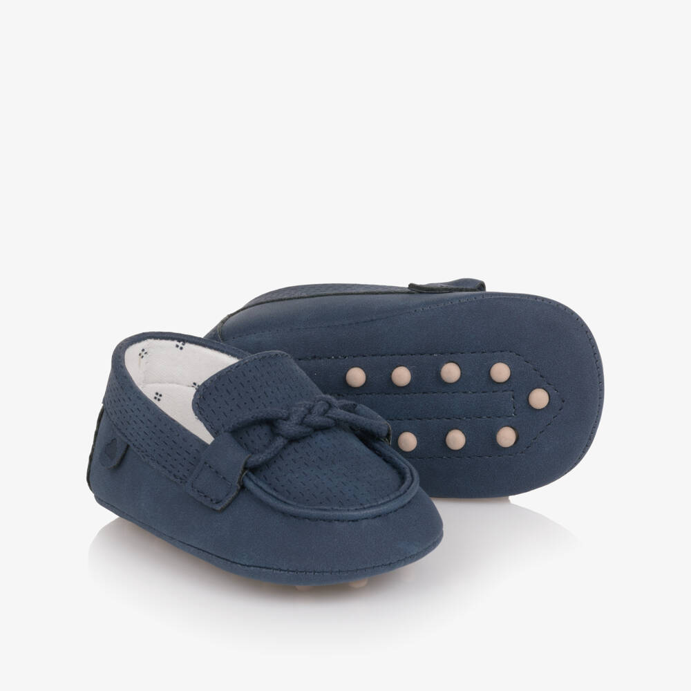 Mayoral Newborn-Baby Boys Navy Blue Faux Leather Pre-Walker Shoes | Childrensalon