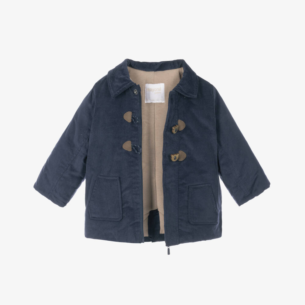 Mayoral Newborn-Baby Boys Navy Blue Needlecord Duffle Coat | Childrensalon