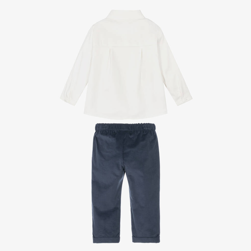 Mayoral Newborn-Baby Boys Navy Blue Trouser Set with Bow Tie | Childrensalon