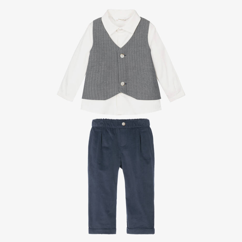 Mayoral Newborn-Baby Boys Navy Blue Trouser Set with Bow Tie | Childrensalon