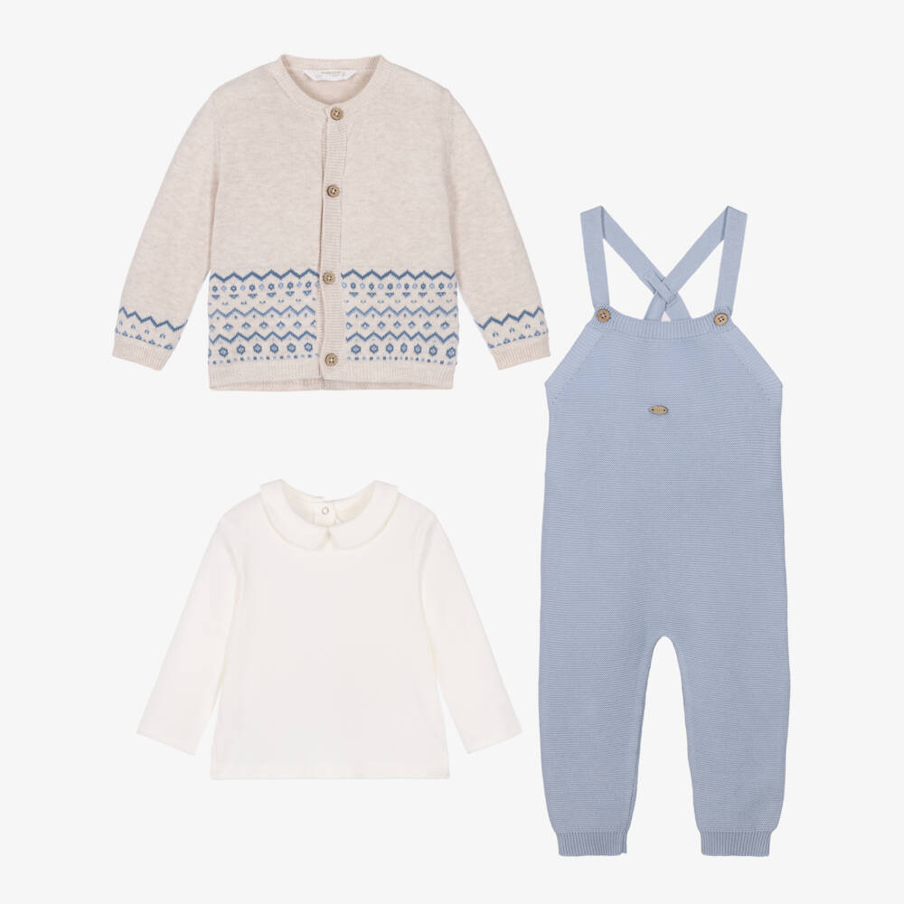 Mayoral Newborn-Baby Boys Pale Blue Knitted Dungarees Set | Childrensalon