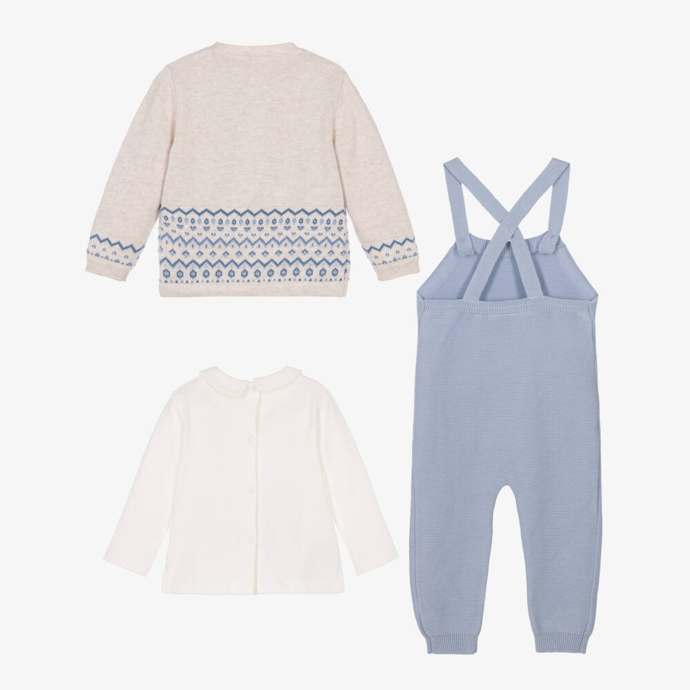 Mayoral Newborn-Baby Boys Pale Blue Knitted Dungarees Set | Childrensalon