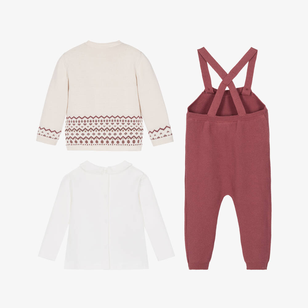 Mayoral Newborn-Baby Boys Plum Red Knitted Dungarees Set | Childrensalon