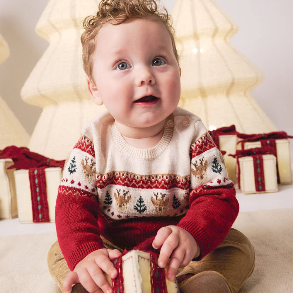 Mayoral Newborn-Baby Boys Red Festive Knit Trouser Set | Childrensalon