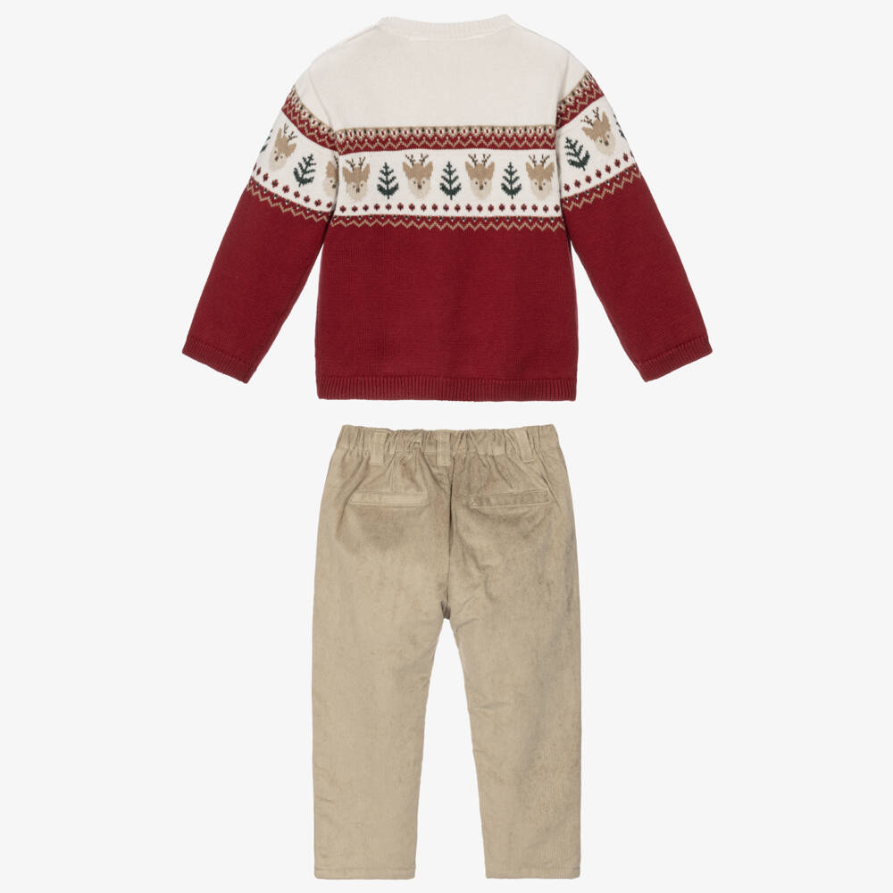 Mayoral Newborn-Baby Boys Red Festive Knit Trouser Set | Childrensalon