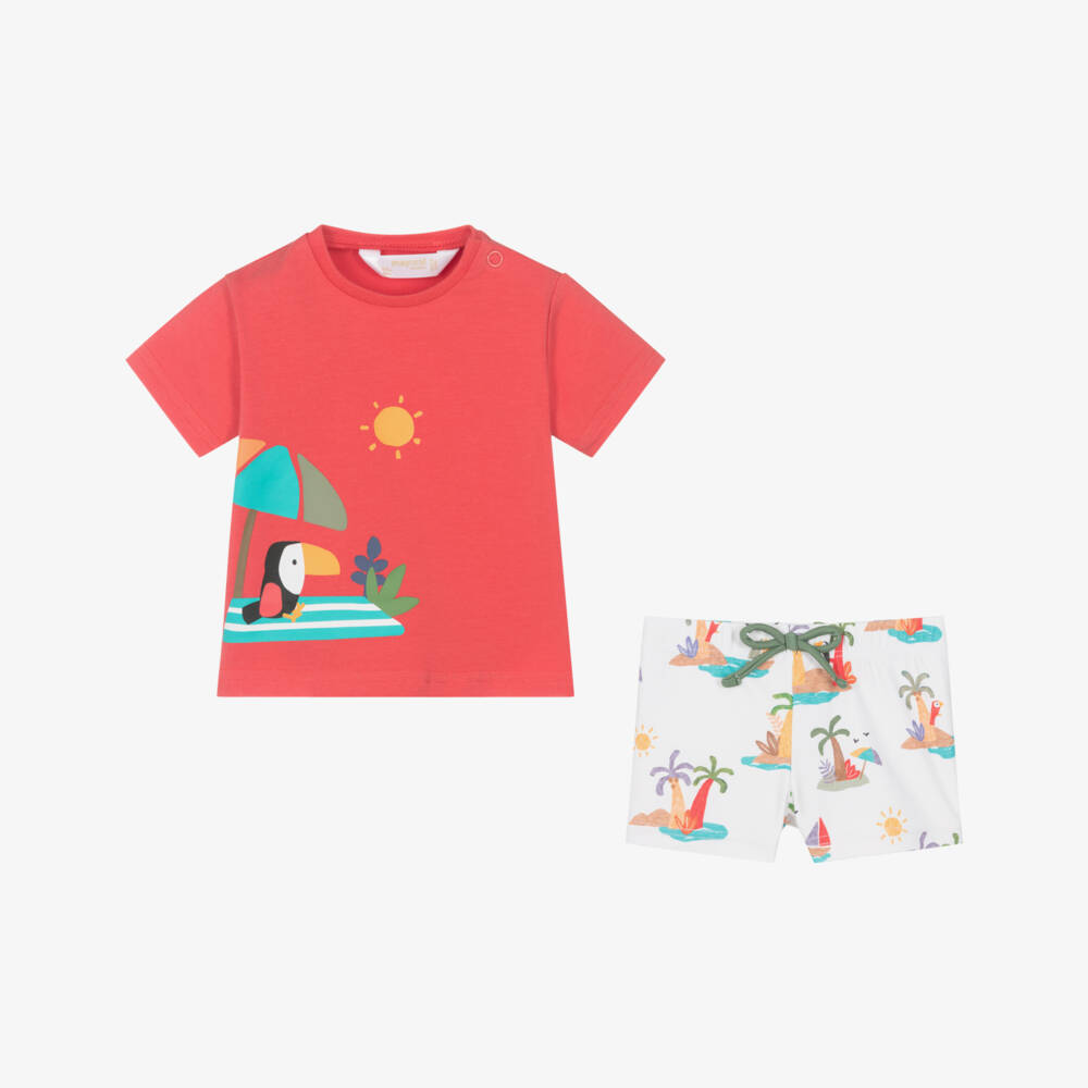 Mayoral Newborn-Baby Boys Red & Ivory Toucan Beach Set | Childrensalon