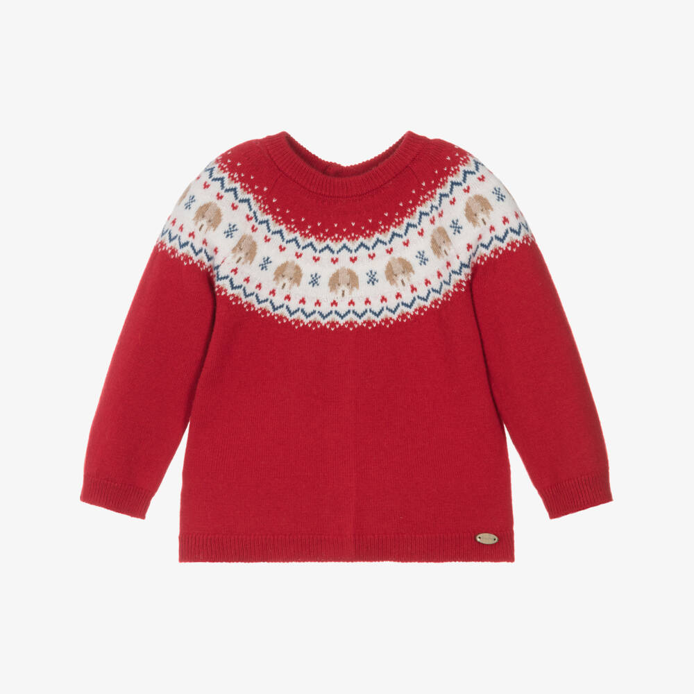 Mayoral Newborn-Baby Boys Red Knitted Fair Isle Jumper | Childrensalon