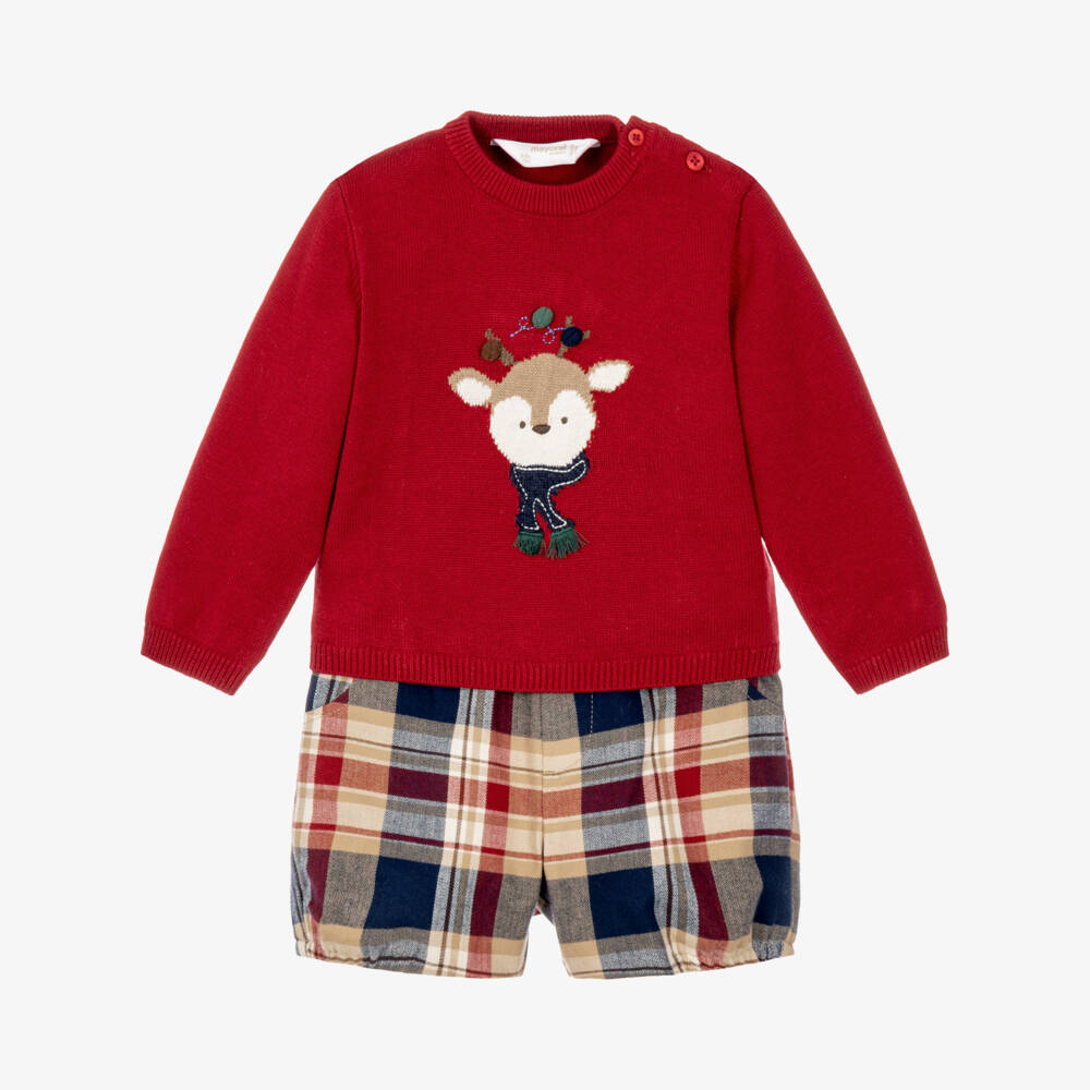 Mayoral Newborn-Baby Boys Red Sweater & Check Shorts Set  | Childrensalon