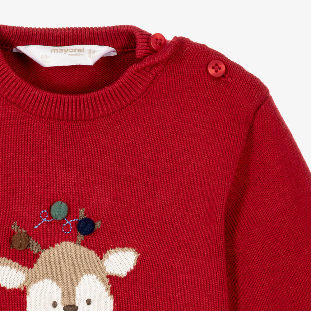 Mayoral Newborn-Baby Boys Red Sweater & Check Shorts Set | Childrensalon