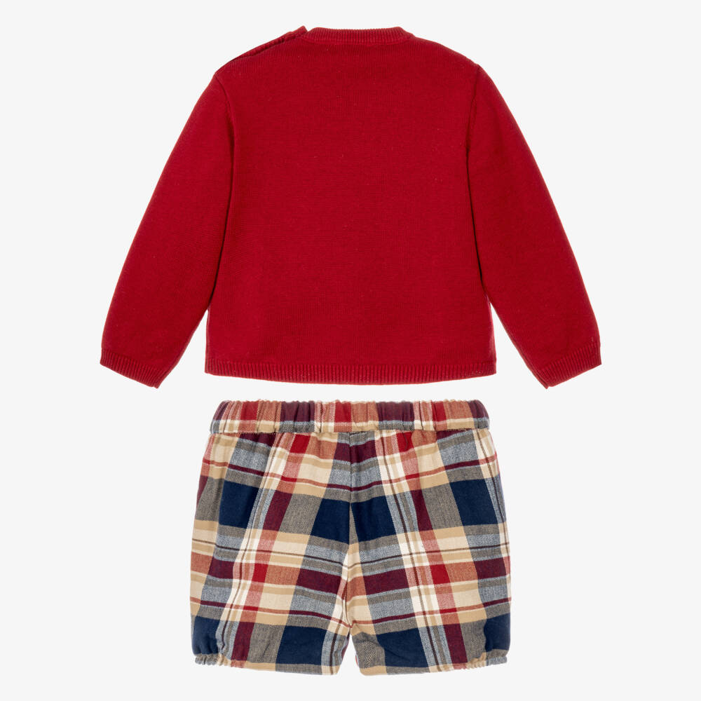 Mayoral Newborn-Baby Boys Red Sweater & Check Shorts Set | Childrensalon