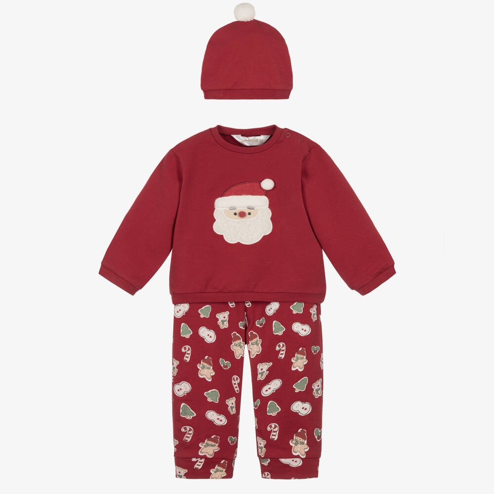 Mayoral Newborn-Baby Boys Red Trouser Set with Festive Print | Childrensalon