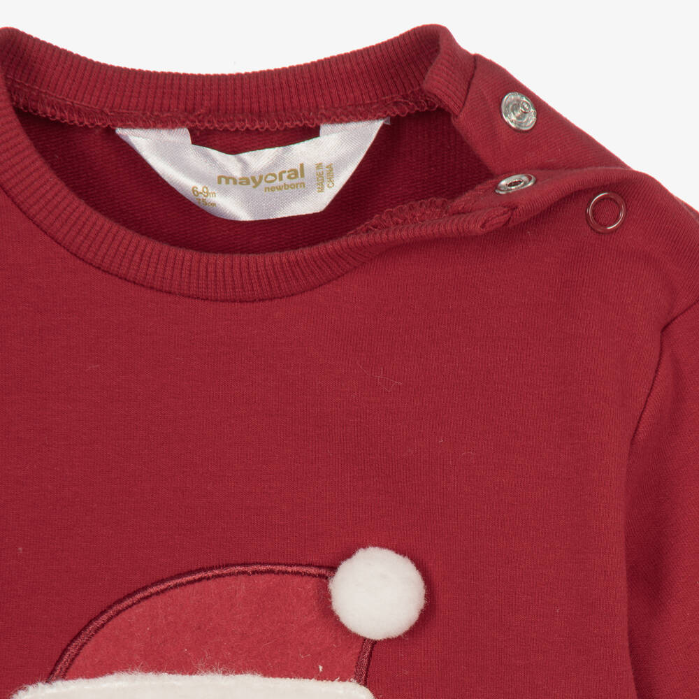 Mayoral Newborn-Baby Boys Red Trouser Set with Festive Print | Childrensalon