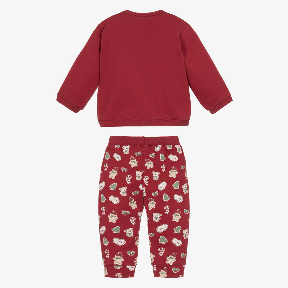 Mayoral Newborn-Baby Boys Red Trouser Set with Festive Print | Childrensalon