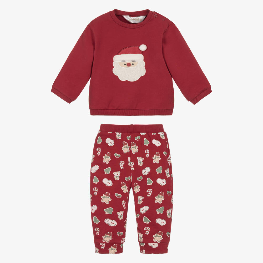 Mayoral Newborn-Baby Boys Red Trouser Set with Festive Print | Childrensalon