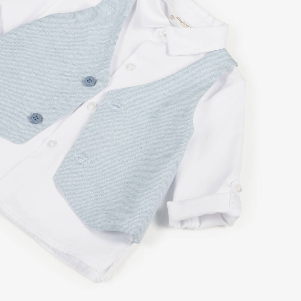 Mayoral Newborn-Baby Boys Smart White & Blue Shorts Set | Childrensalon