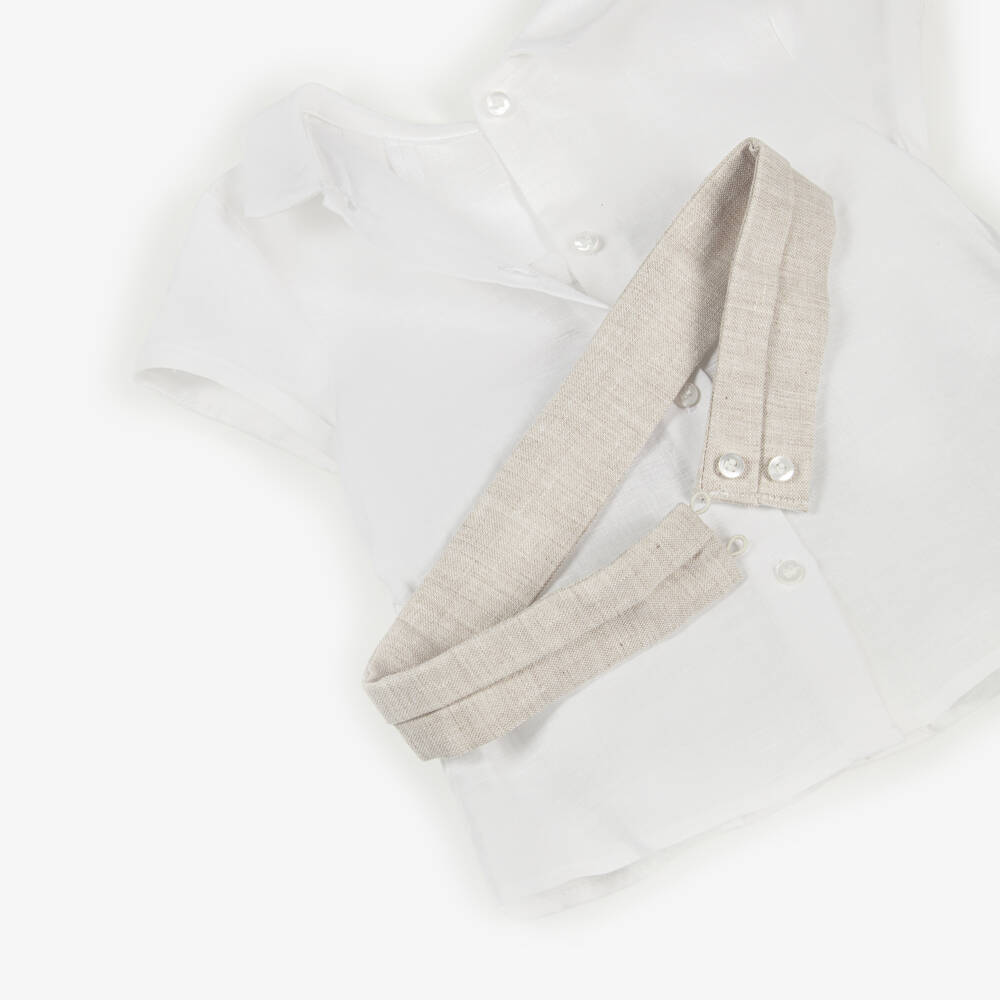 Mayoral Для новорожденных-Baby Boys White & Beige Buster Suit | Childrensalon