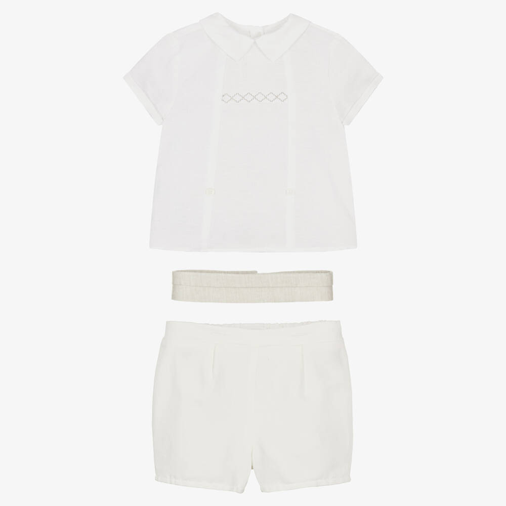 Mayoral Для новорожденных-Baby Boys White & Beige Buster Suit | Childrensalon