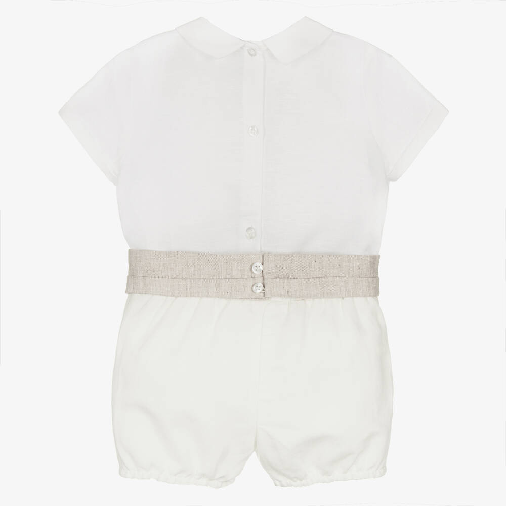 Mayoral Для новорожденных-Baby Boys White & Beige Buster Suit | Childrensalon
